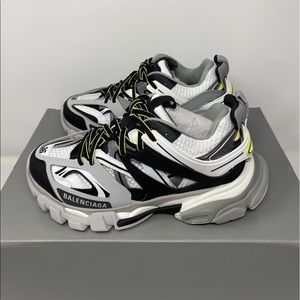 Balenciaga Black Track Womens Grey White Yellow Platform Lace Flat Trainer